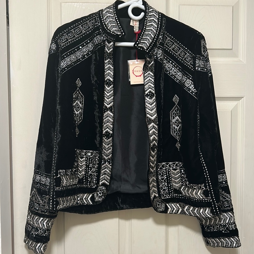 NWT Raga Black Velvet Embellished Jacket